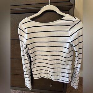 Madewell White Long Sleeve Tee with Black Stripes